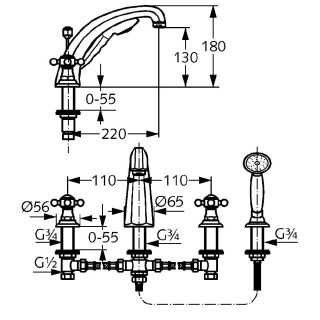 Смеситель на борт ванны Kludi 1926 позолоченный 515244520